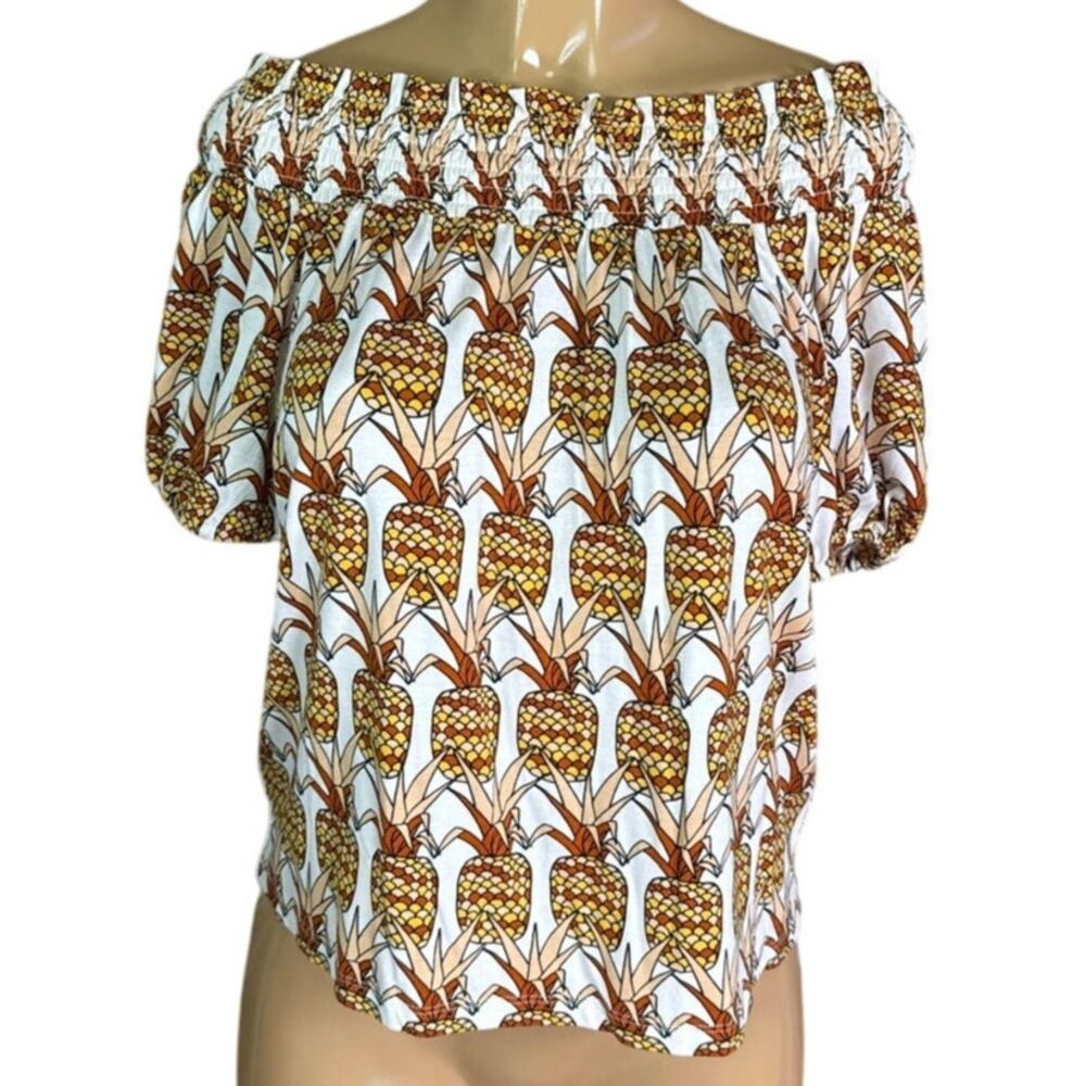 Anthropologie Porridge Pineapple Off The Shoulder Top Bow Back Size Small